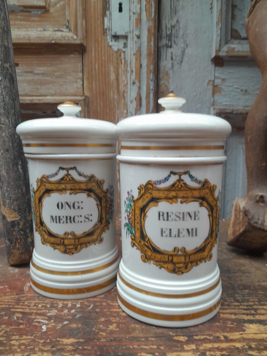 Pair Of Porcelain Apothecary Jars, 19th Century-photo-3