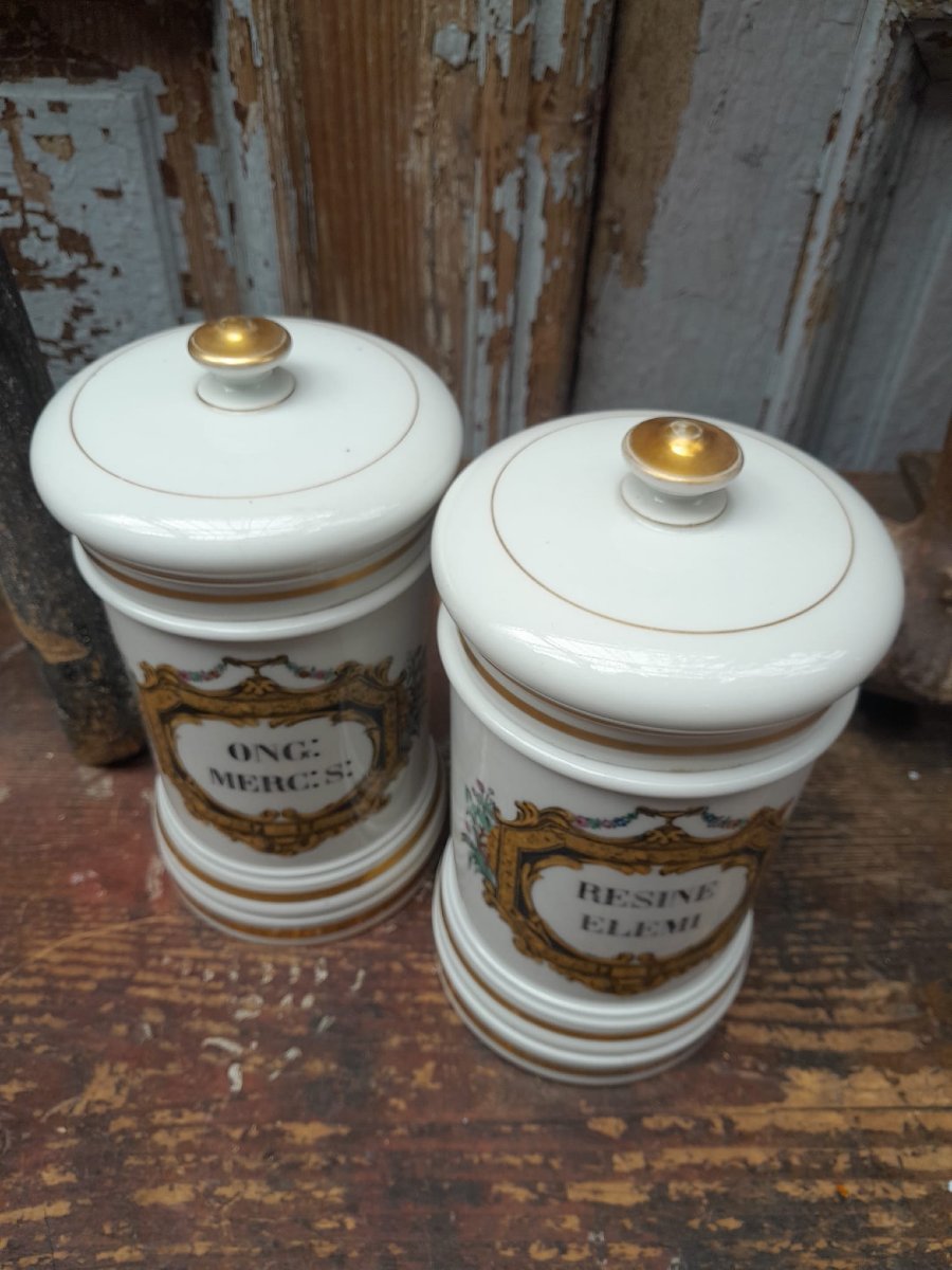 Pair Of Porcelain Apothecary Jars, 19th Century-photo-4