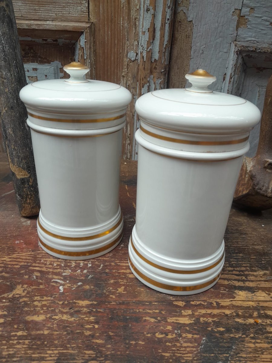 Pair Of Porcelain Apothecary Jars, 19th Century-photo-2