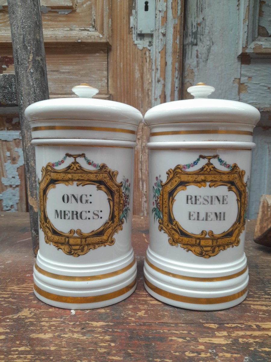 Pair Of Porcelain Apothecary Jars, 19th Century