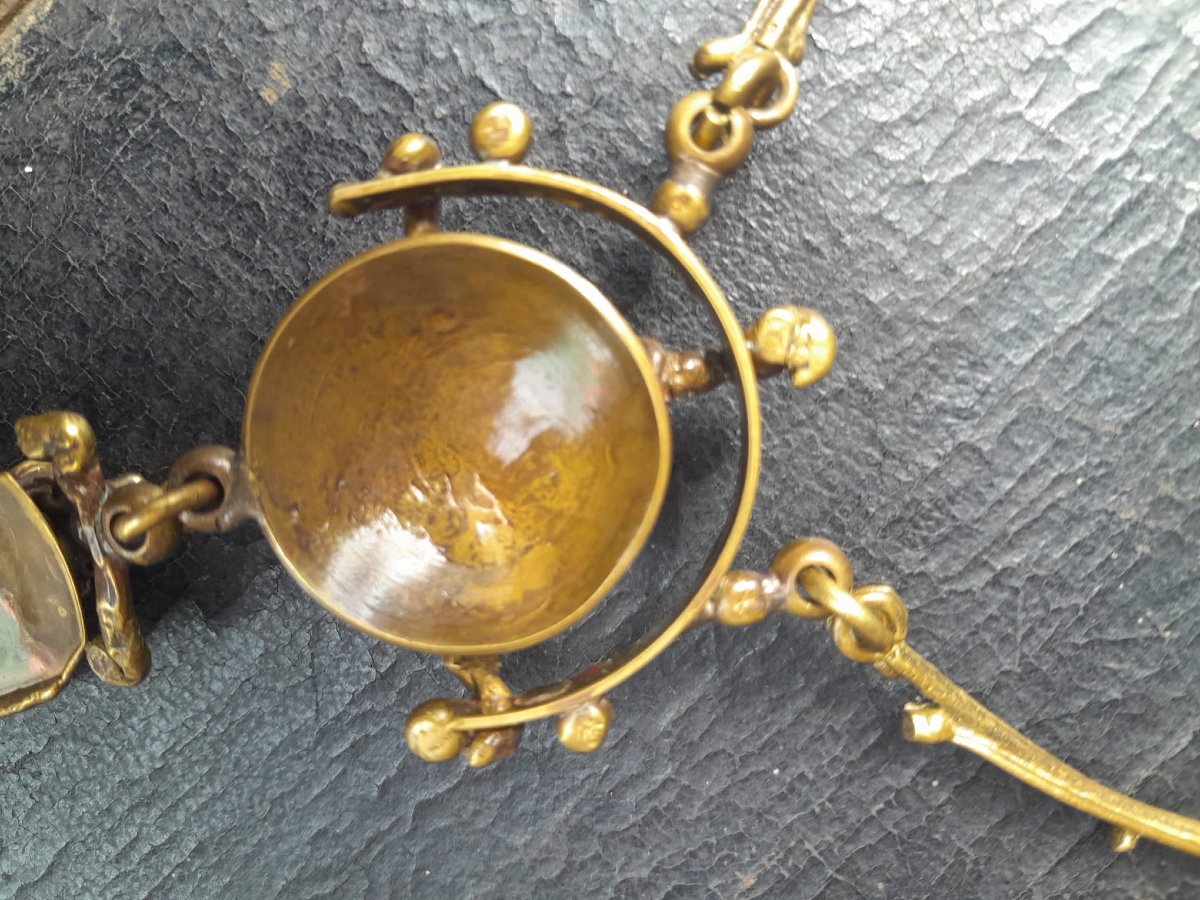 Collier brutaliste 70s bronze, laiton et obsidienne-photo-4