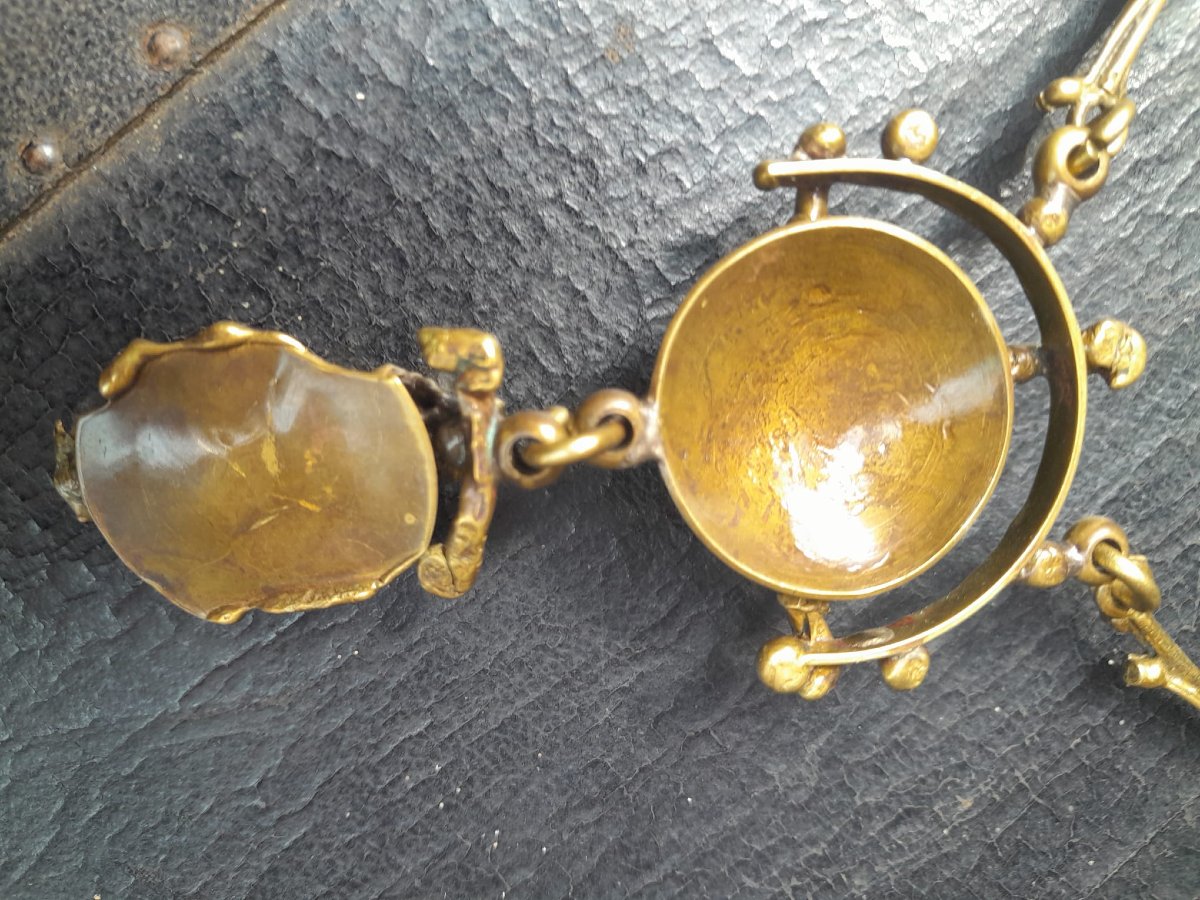 Collier brutaliste 70s bronze, laiton et obsidienne-photo-5