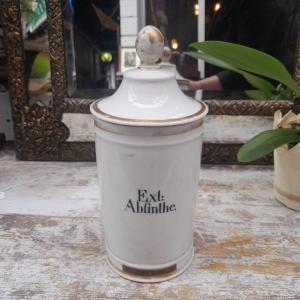 Apothecary Pot In Porcelain, Ext: Absinthe, 1st Half 19th Century
