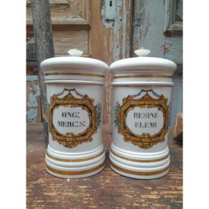Pair Of Porcelain Apothecary Jars, 19th Century