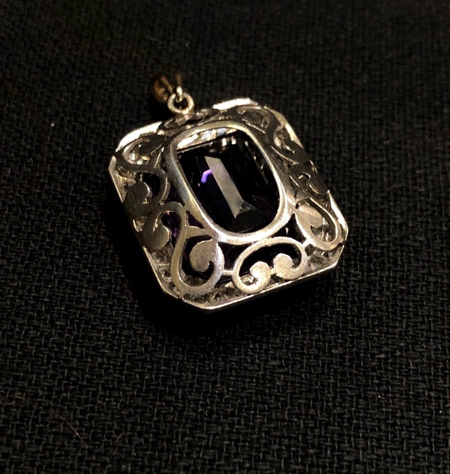 Pendentif Art déco améthyste et diamants -photo-3