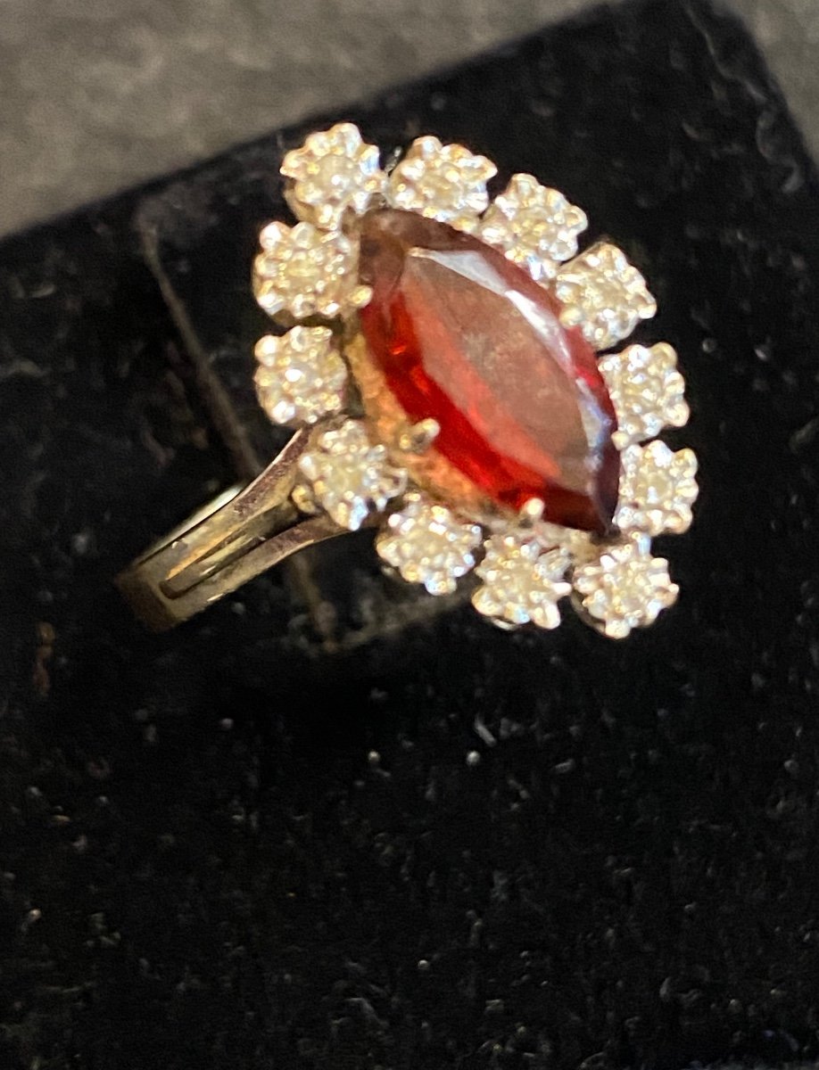 Bague Marquise Grenat Et Diamants -photo-2