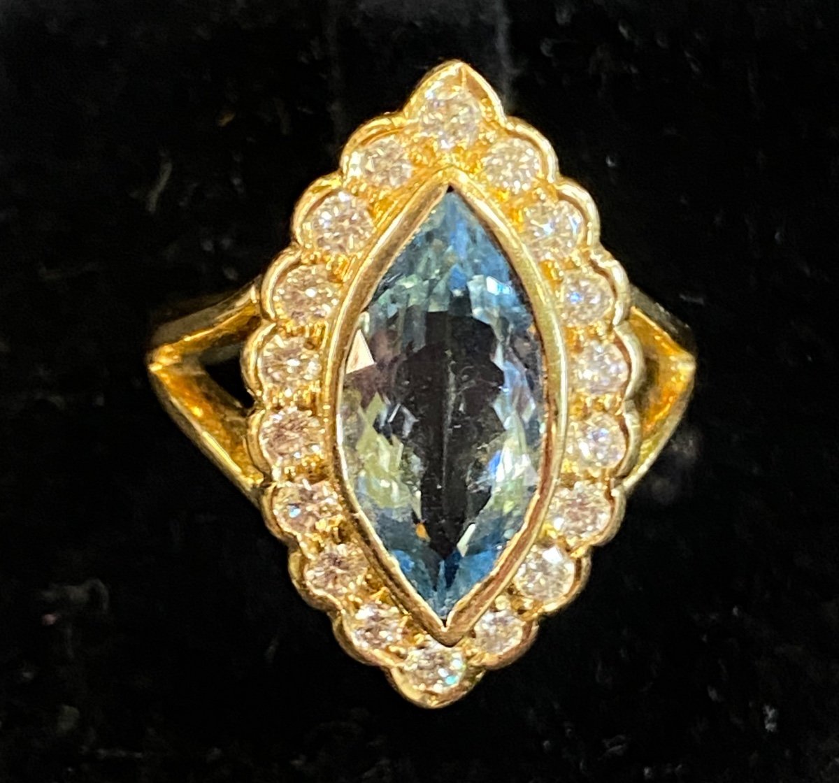 Bague Marquise Aigue Marine Et Diamants 