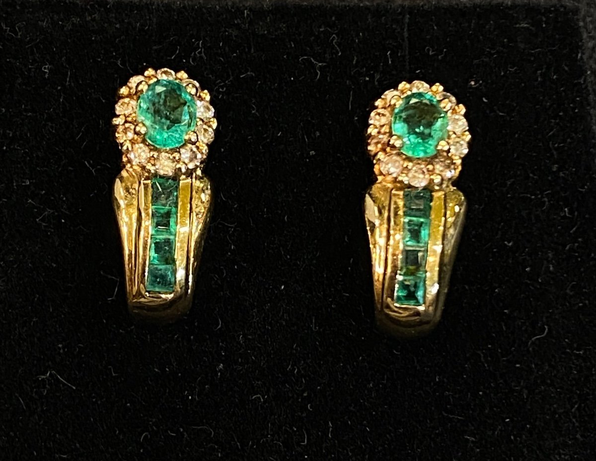 A Pair Of Emerald And Diamond Earrings 