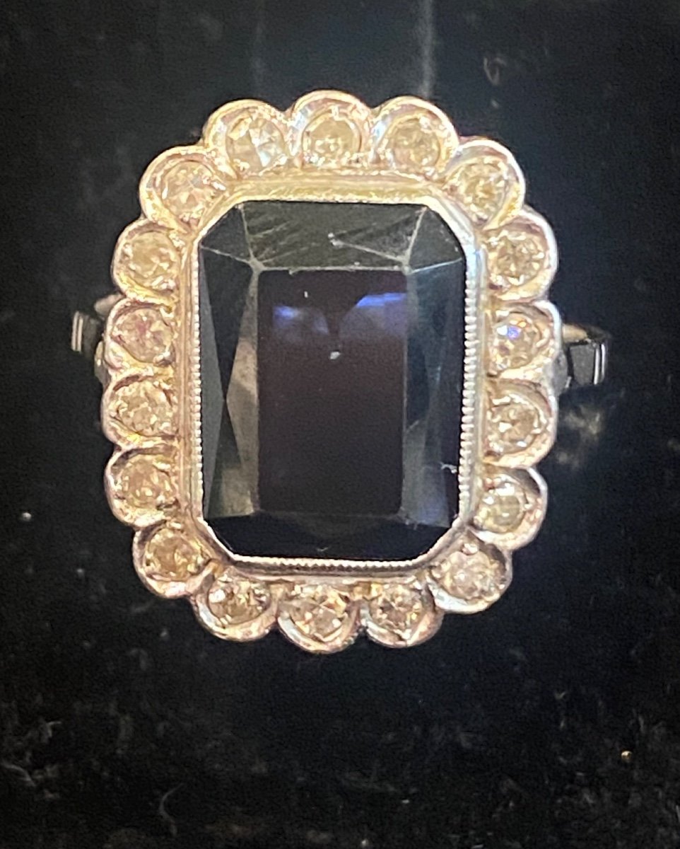 Bague Pavage Saphir Et Diamants art déco