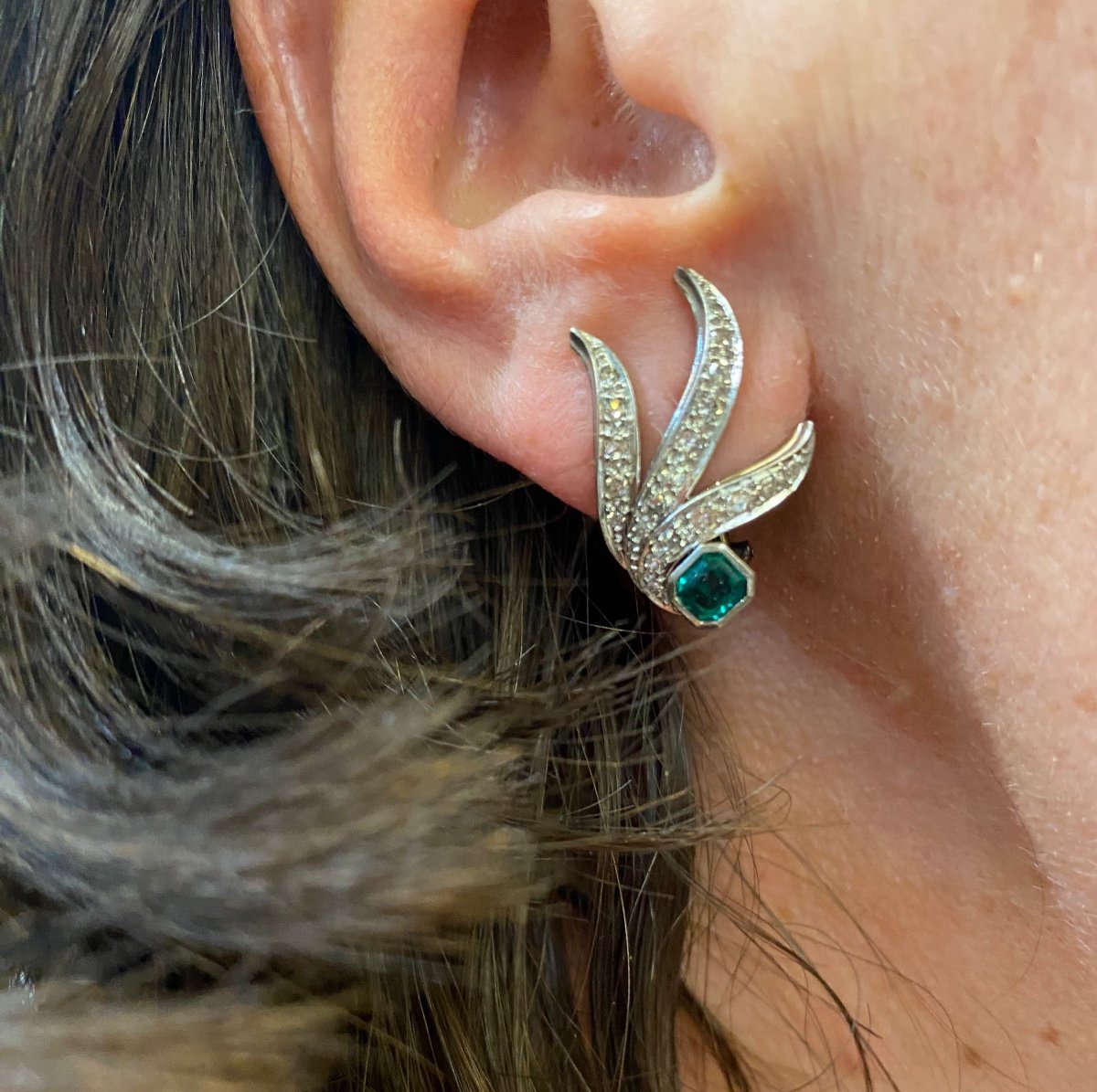 A Pair Of Emerald And Diamond Earrings -photo-2