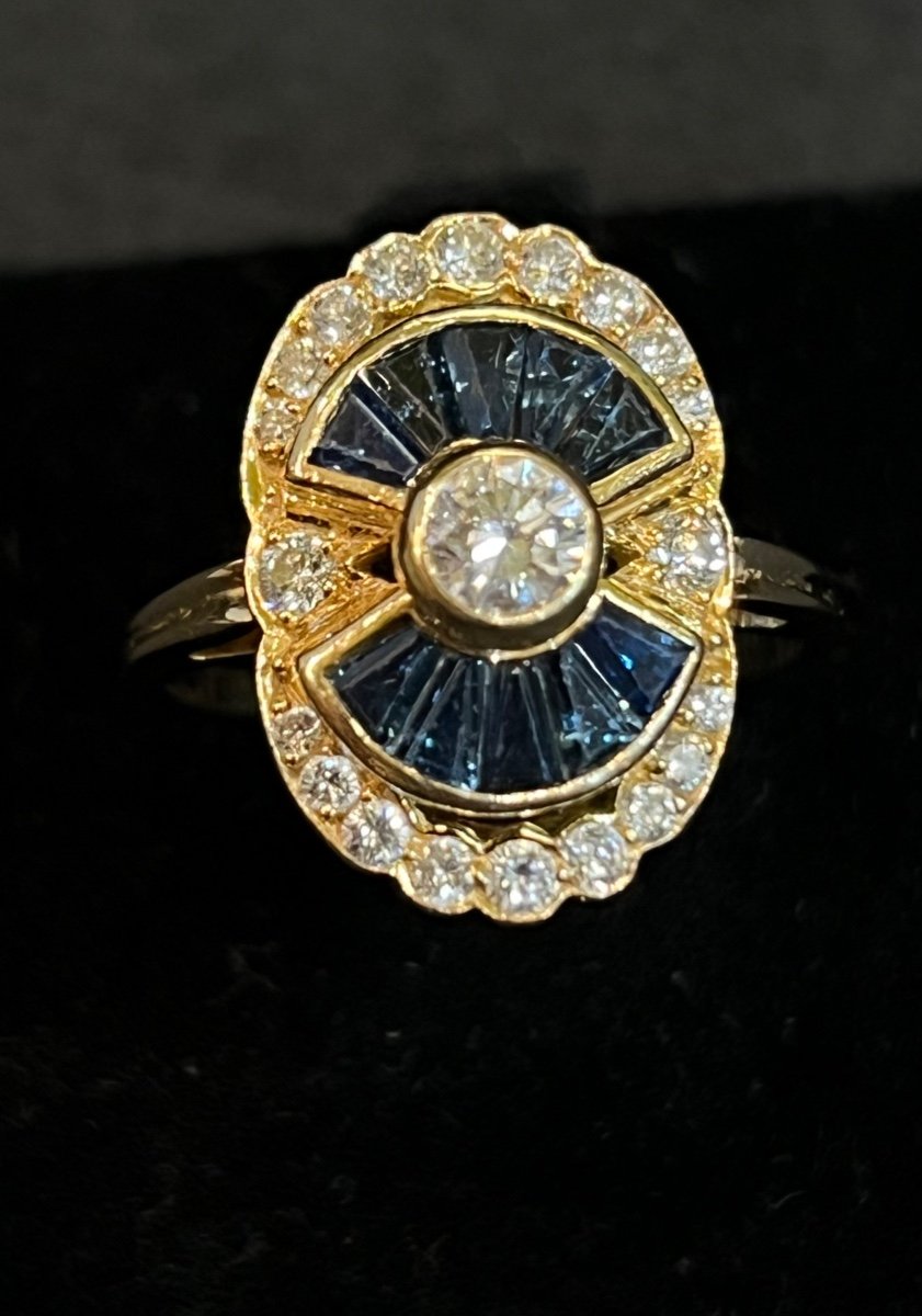 Bague navette Diamants Et Saphirs 