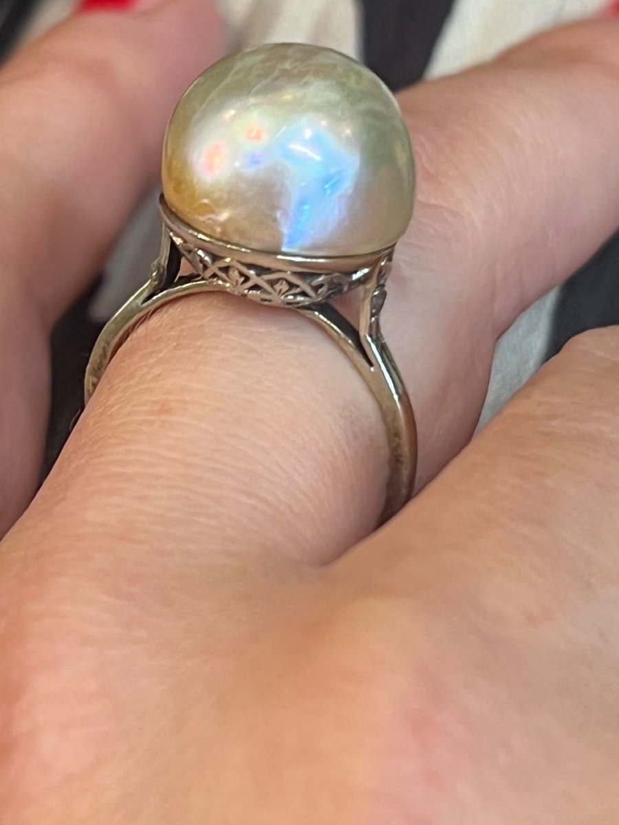 Button Pearl And Diamond Roses Ring -photo-2