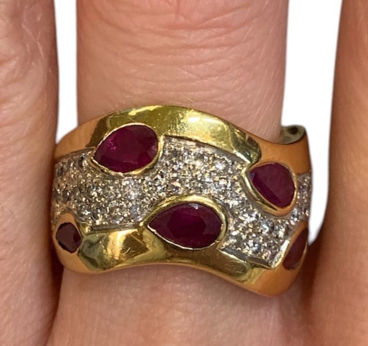 Bague Bandeau Rubis Et Diamants