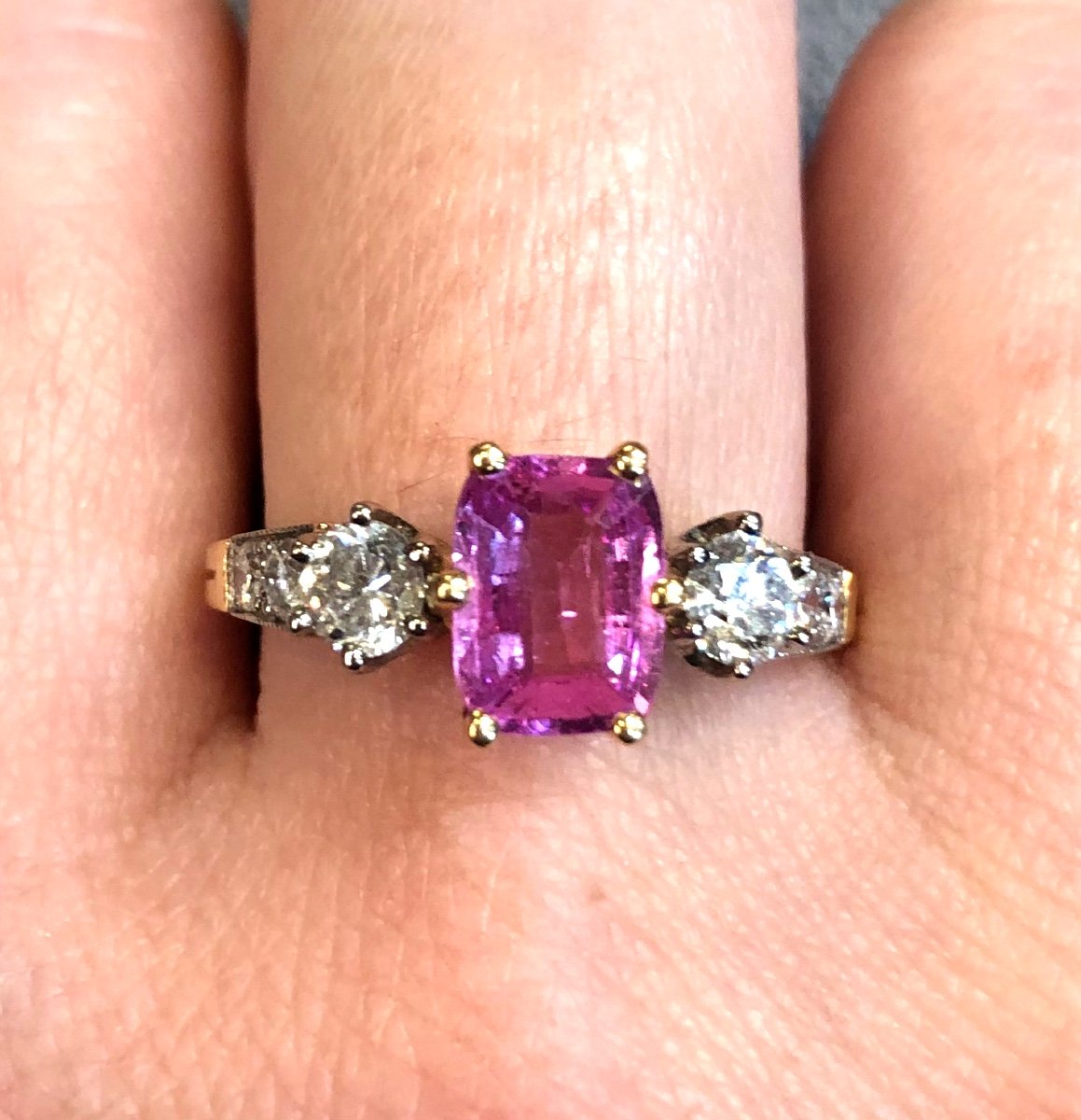 Pink Sapphire And Diamond Line Ring-photo-1