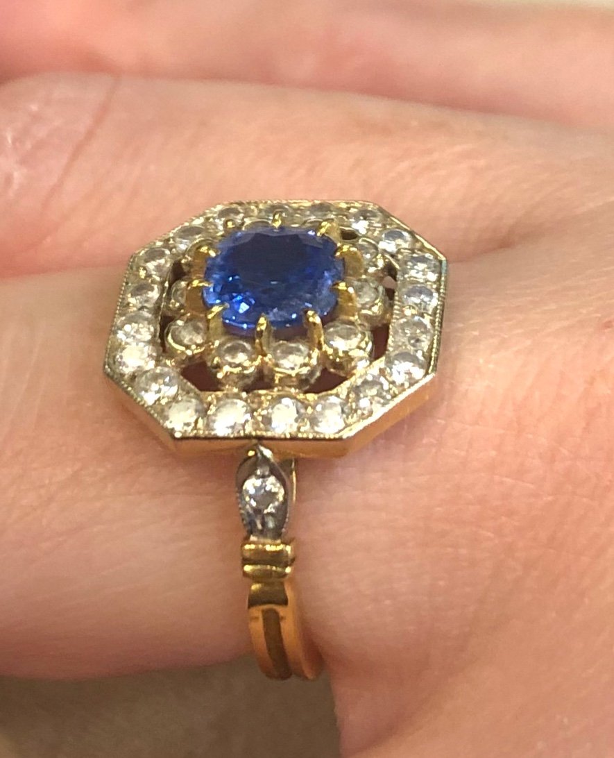 Octagonal Sapphire And Diamond Ring-photo-2
