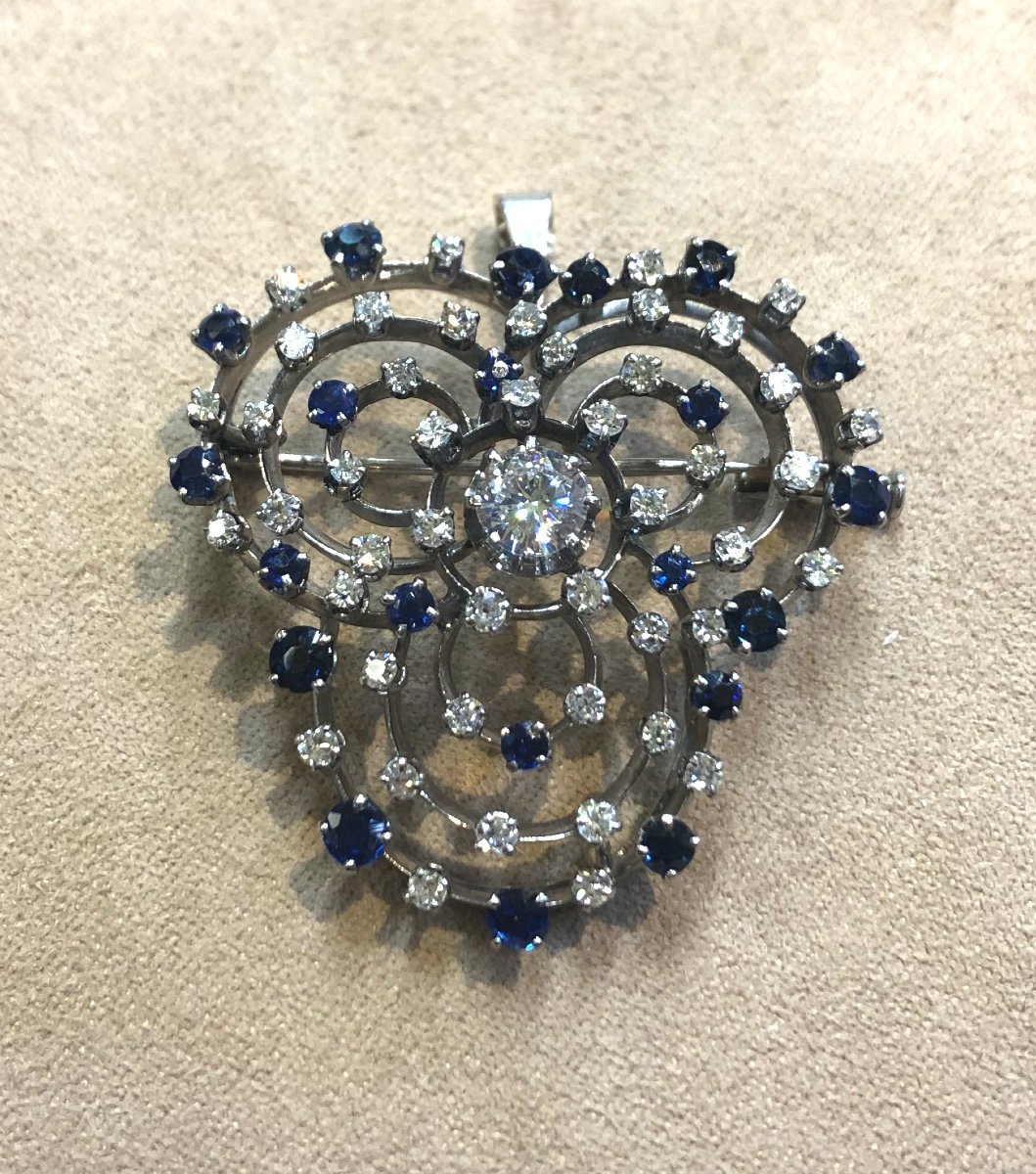 Pendant And Brooch Sapphires Diamonds-photo-3