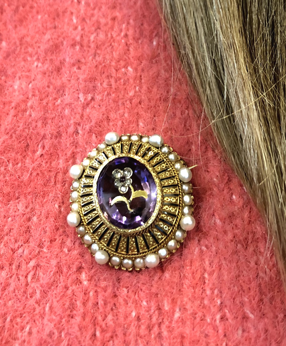 Amethyst, Pearl And Diamond Rose Brooch-photo-1