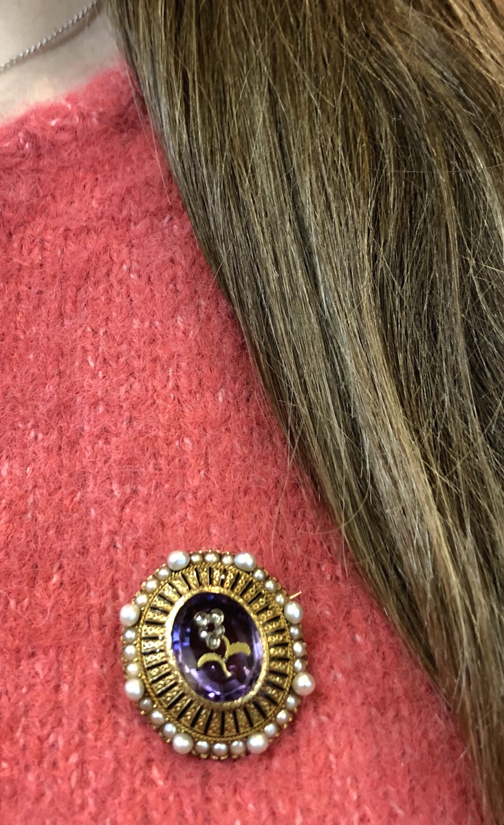 Amethyst, Pearl And Diamond Rose Brooch-photo-2