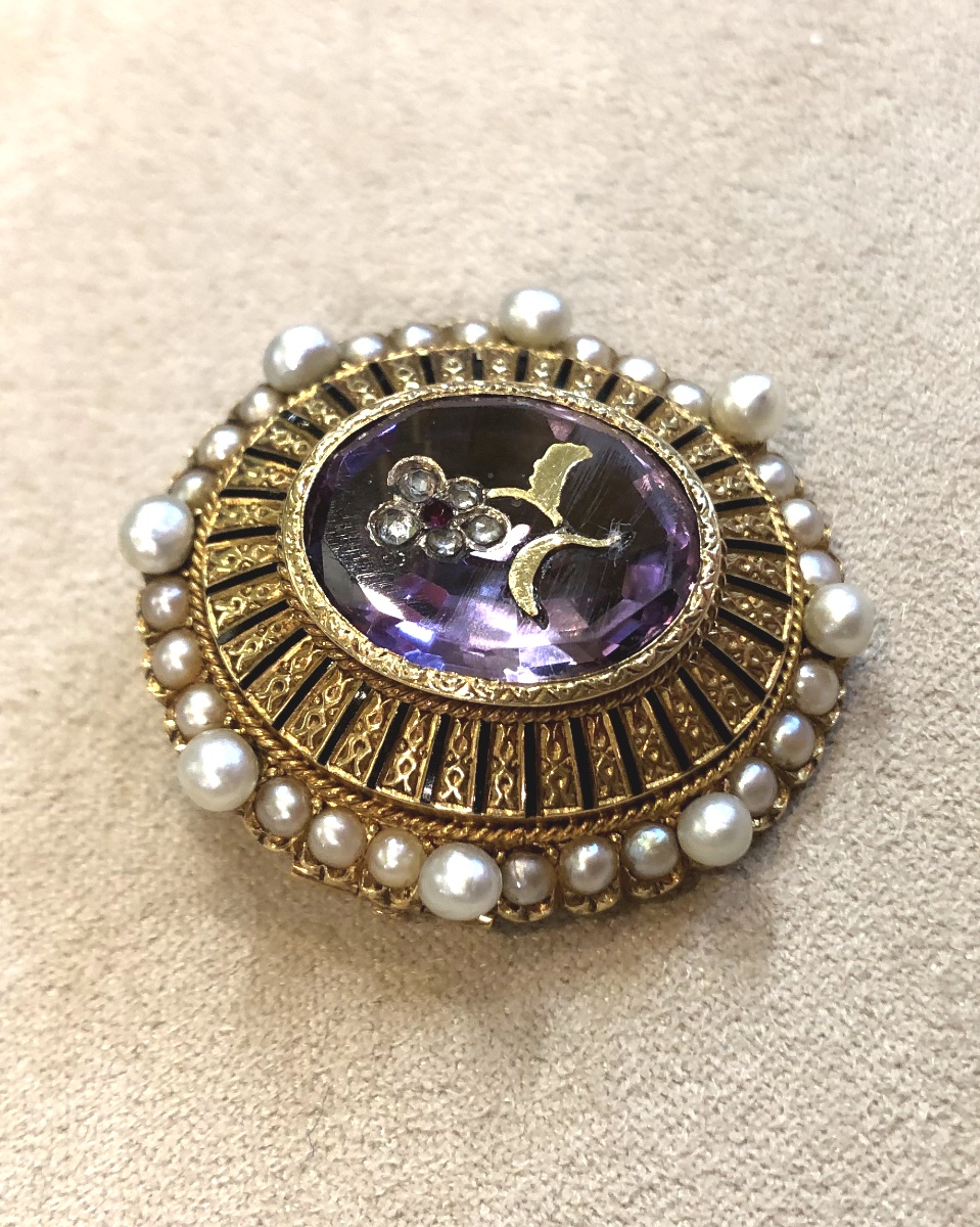 Amethyst, Pearl And Diamond Rose Brooch-photo-5