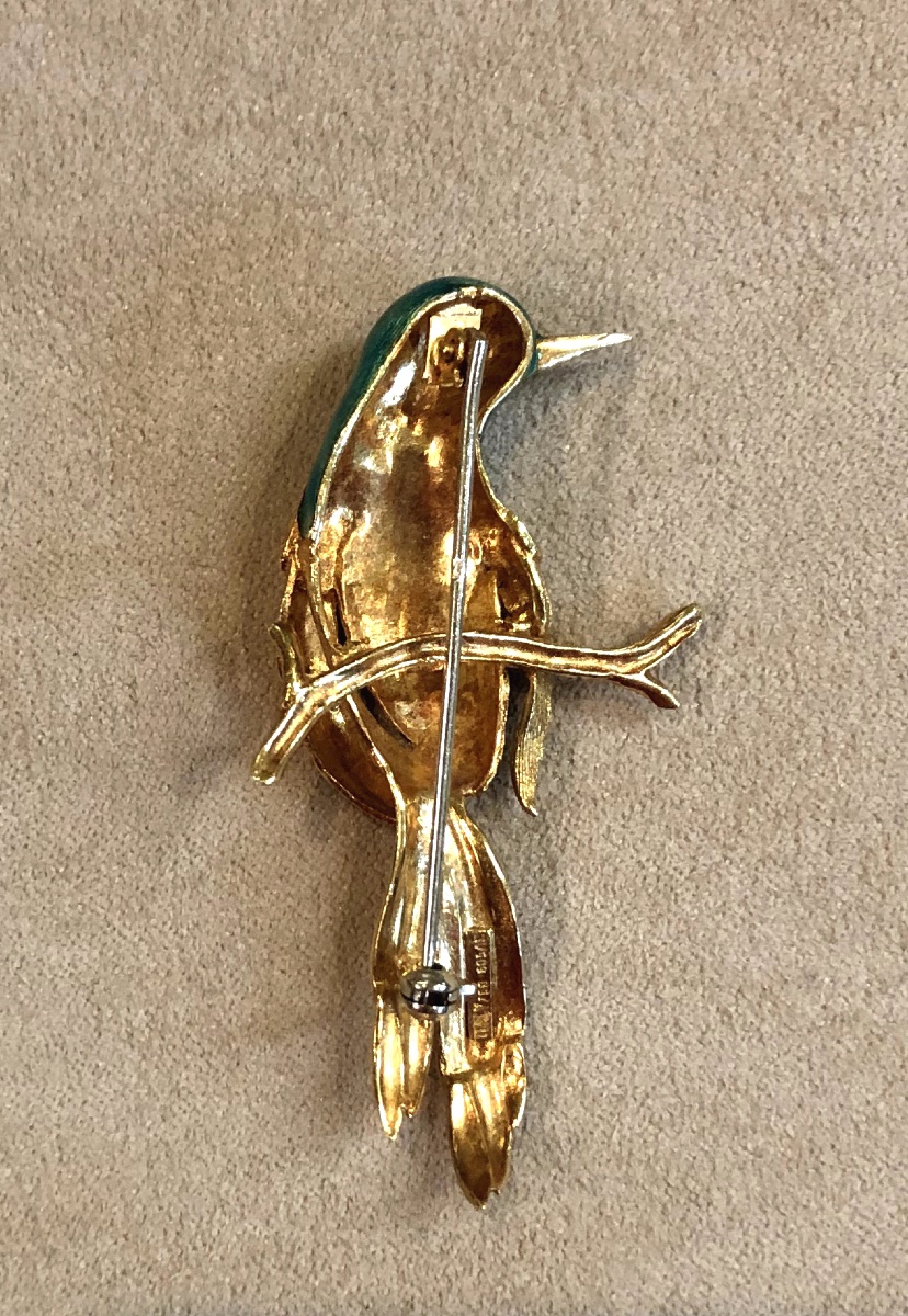 Broche Oiseau En Or Et émail-photo-2