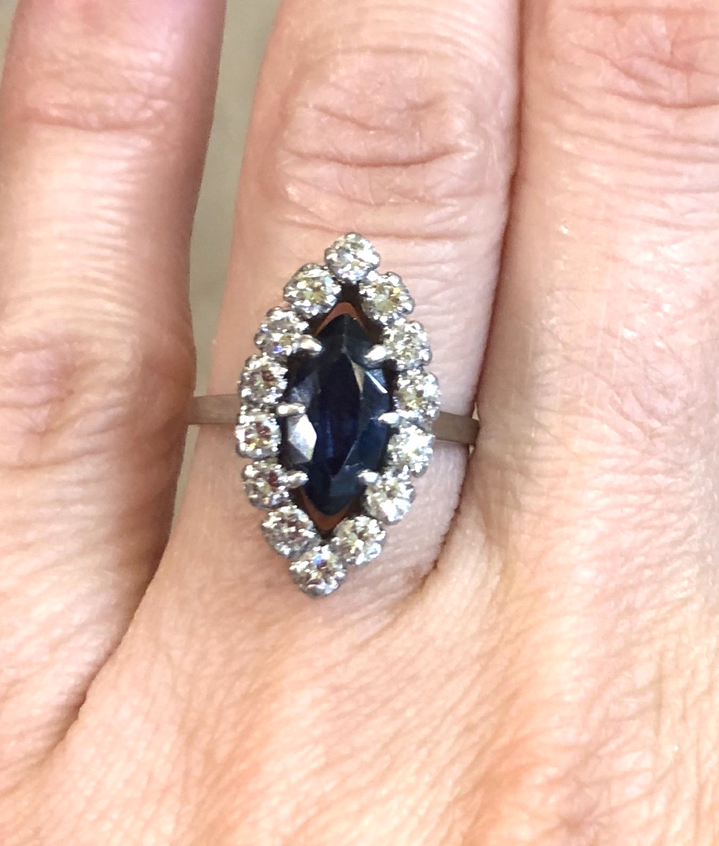 Bague Marquise Saphir Et Diamants-photo-4