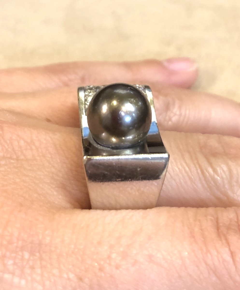 Pearl And Diamond Tank Ring-photo-3
