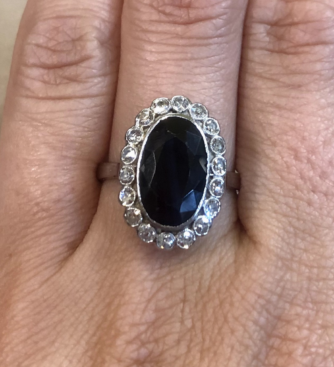Bague saphir entourage diamants-photo-2