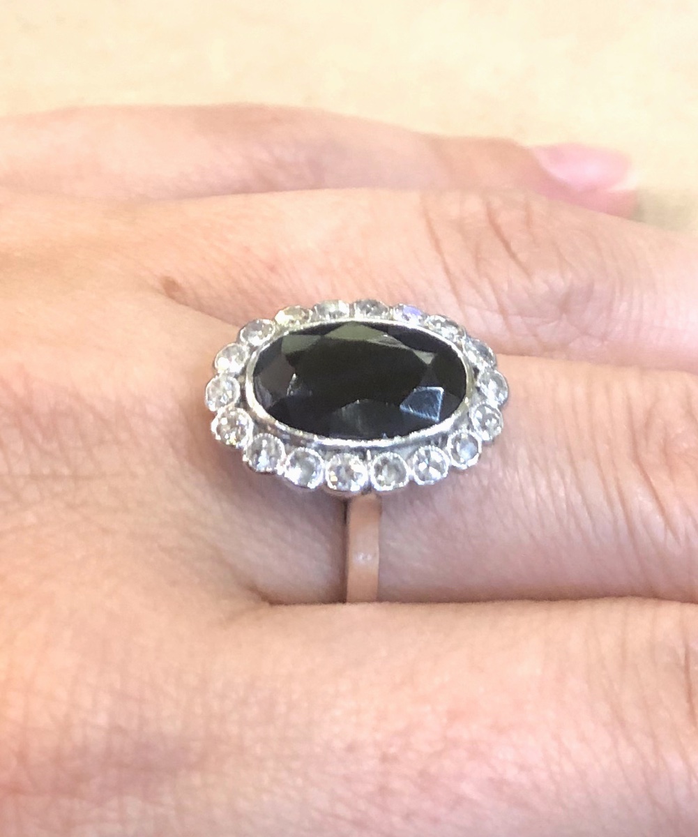 Bague saphir entourage diamants-photo-3