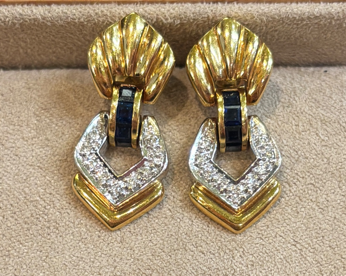 boucles d'oreille pendantes saphirs/diamants
