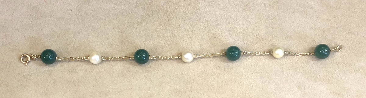 Green Chalcedony And Pearl Bracelet-photo-5