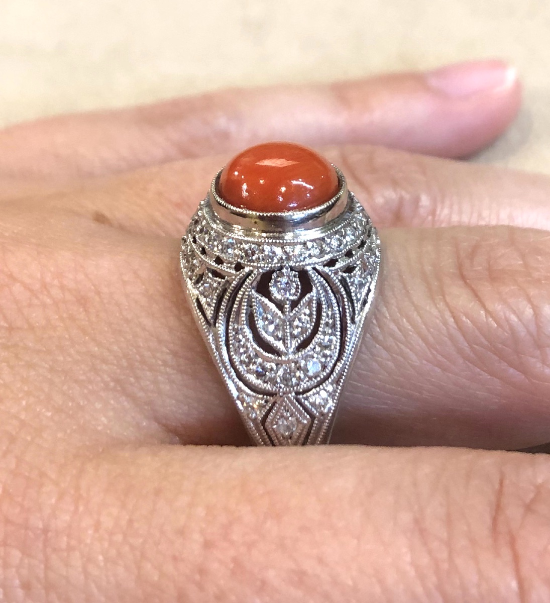 Bague corail et diamants-photo-3