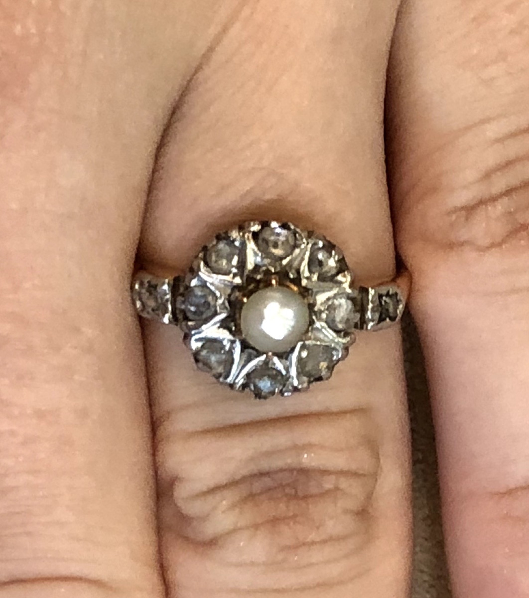 bague or fleur avec perle au centre -photo-2