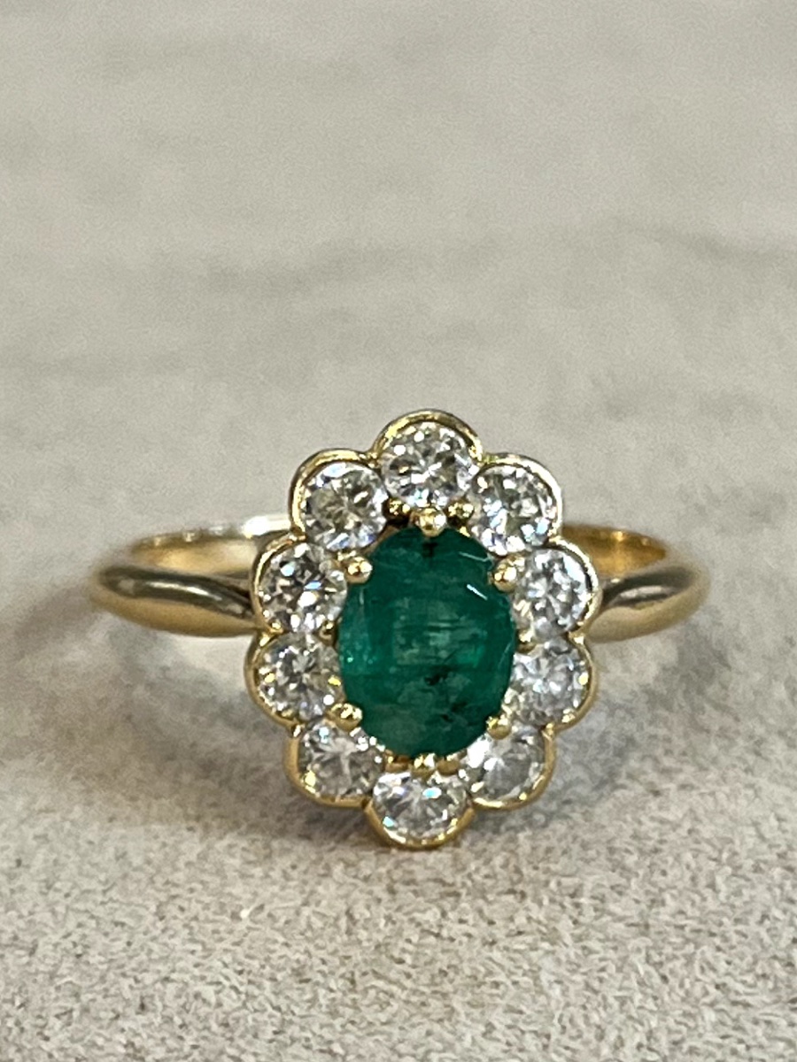 Bague pompadour Emeraude et Diamants-photo-1