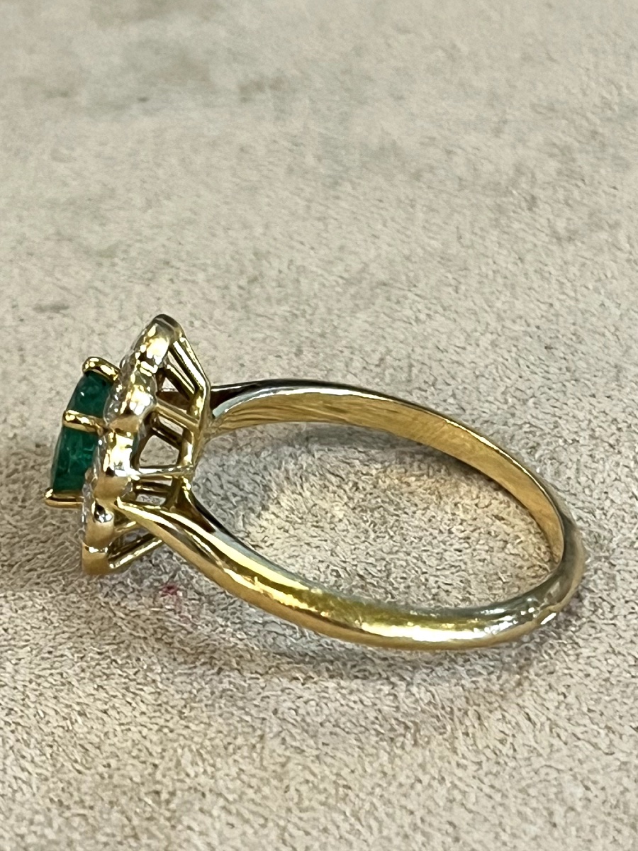 Bague pompadour Emeraude et Diamants-photo-3