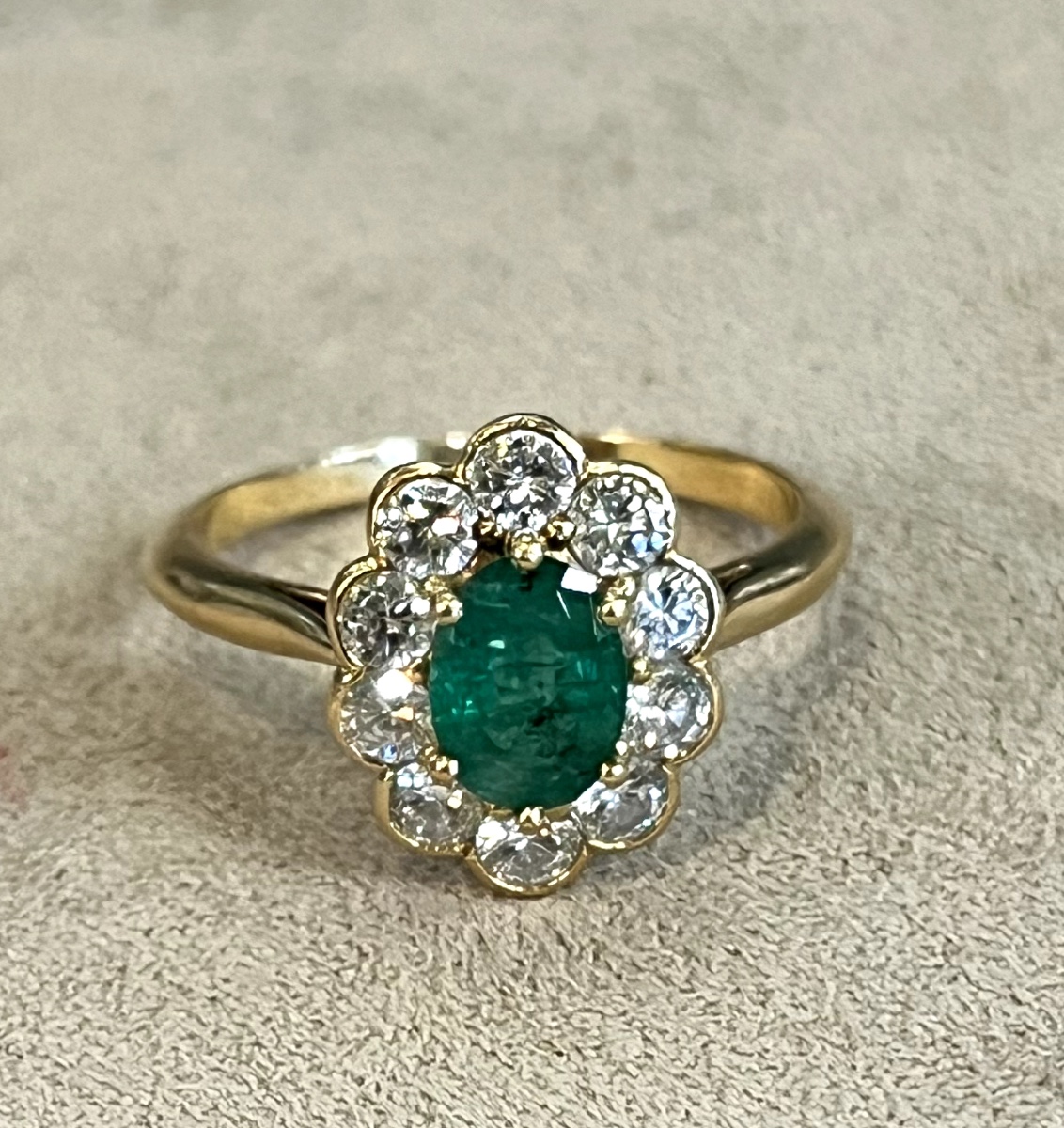 Bague pompadour Emeraude et Diamants
