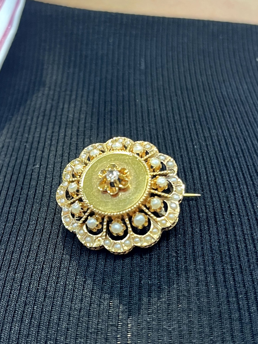 Broche rose de diamant et perles fines-photo-1