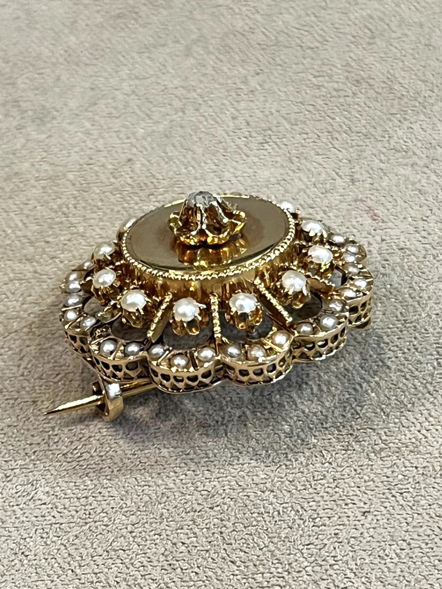 Broche rose de diamant et perles fines-photo-3