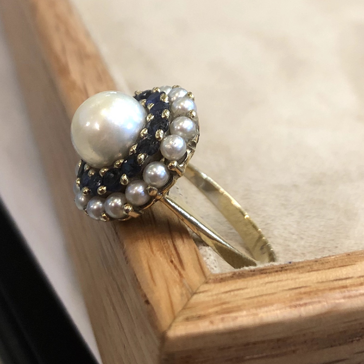 Bague ronde perles et saphirs-photo-2