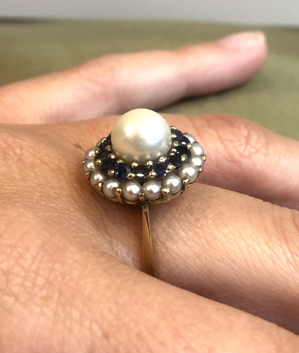 Bague ronde perles et saphirs-photo-4