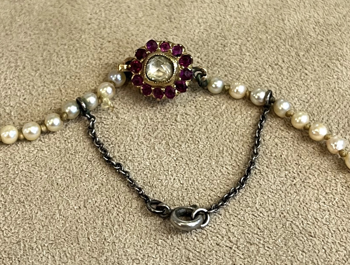 Cultured Pearl Necklace With Diamond Rose And Ruby -photo-3