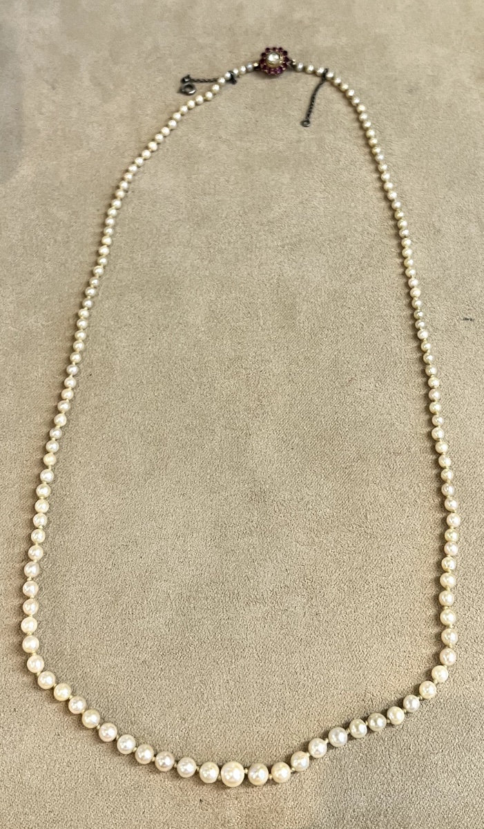 Cultured Pearl Necklace With Diamond Rose And Ruby -photo-4