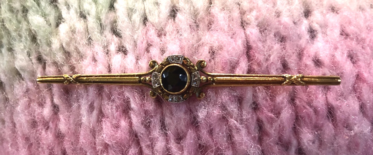 Broche barrette saphir et roses de diamants-photo-3
