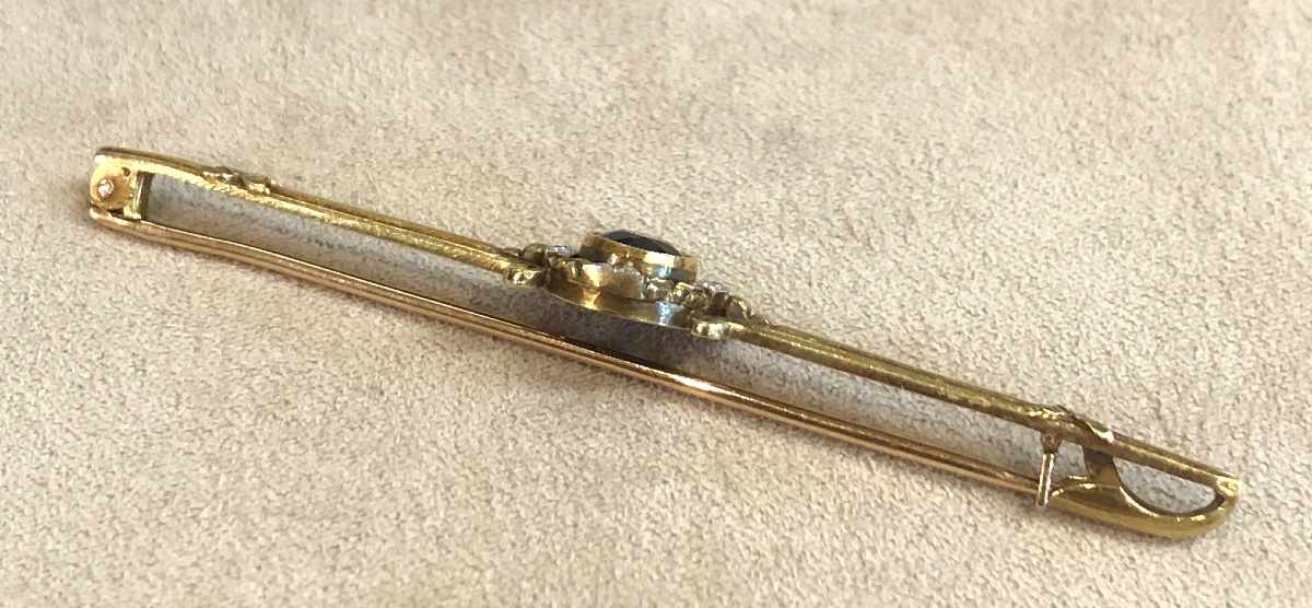 Broche barrette saphir et roses de diamants-photo-4