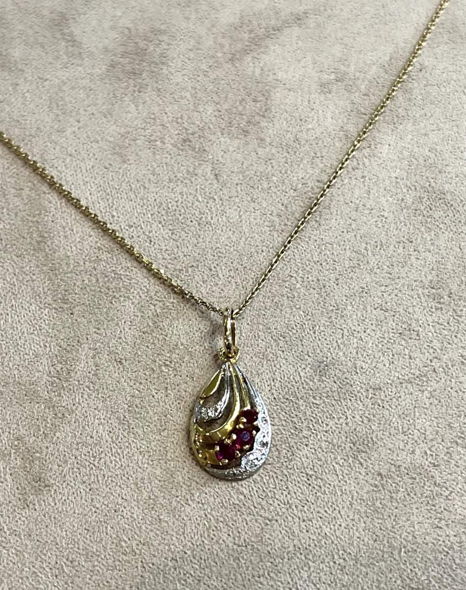 pendentif poire rubis et diamants -photo-2