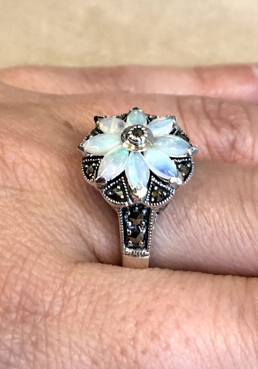 Bague opales et marcassites-photo-2