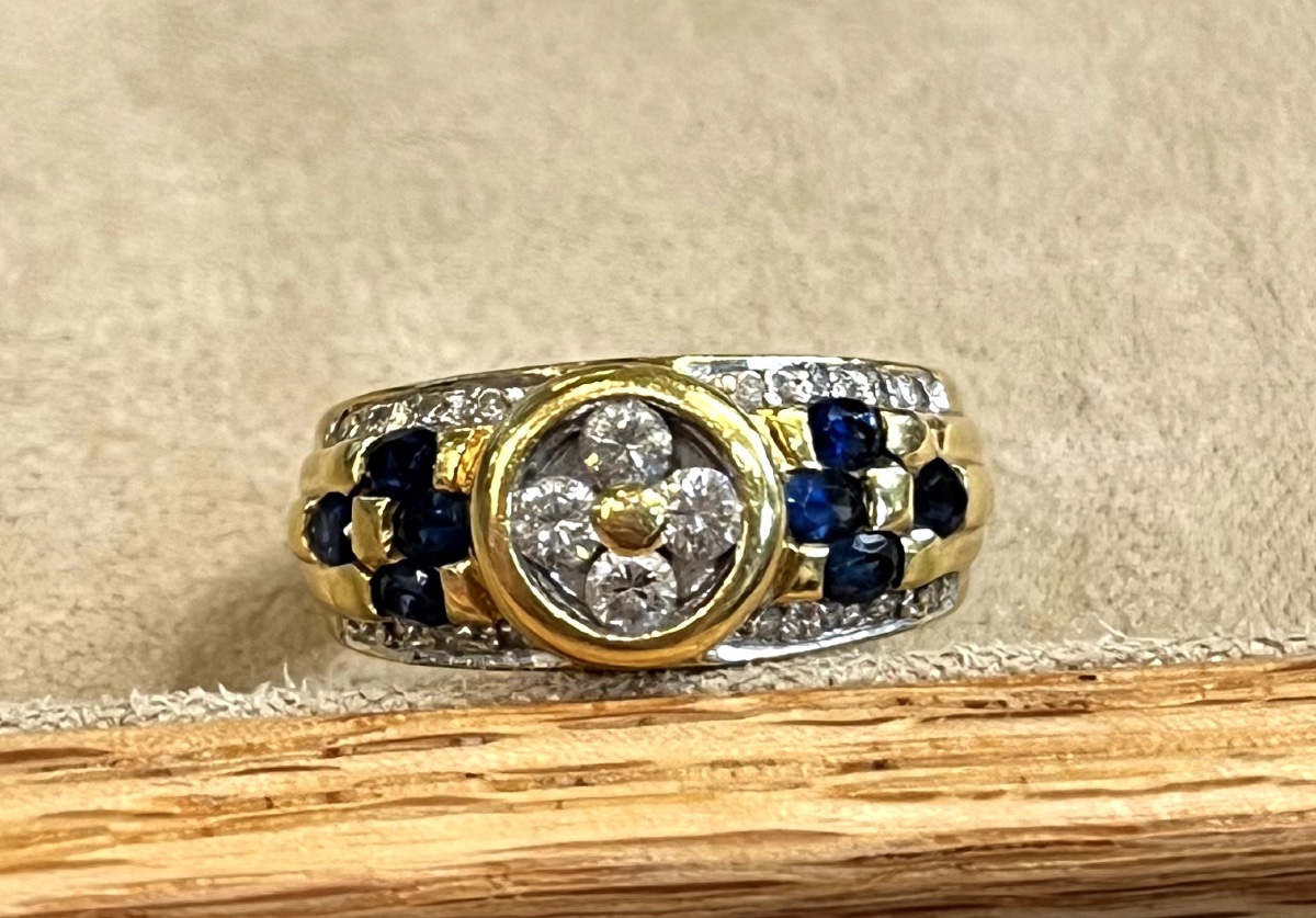 bague bandeau fleur saphirs et diamants-photo-5