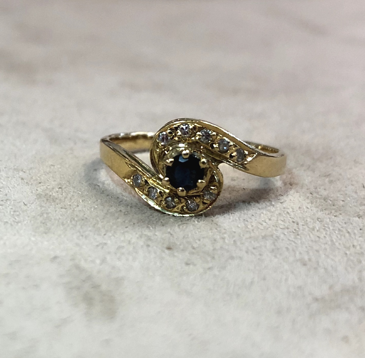 Sapphire And Diamond Swirl Ring