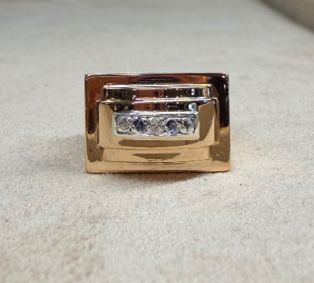 Sapphire And Rose Diamond Tank Ring-photo-2