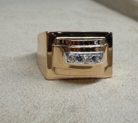 Sapphire And Rose Diamond Tank Ring-photo-4