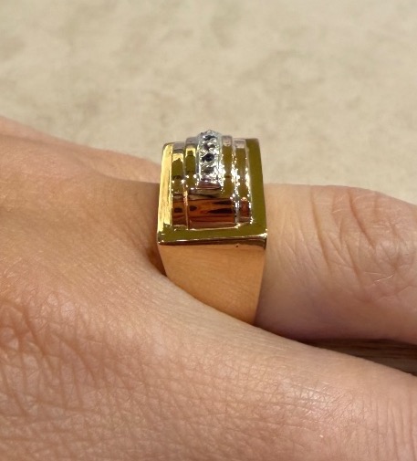 Sapphire And Rose Diamond Tank Ring-photo-3